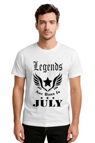 Image of RHYMAX Men Cotton Printed T-Shirt Legends are Born in July Birthday Graphic Tee Regular Fit