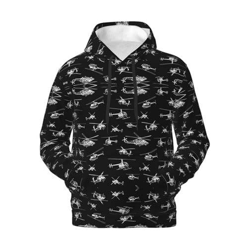 Men's Fleece Pullover Hoodies, Helicopter Printed Casual Drawstring Hooded Sweatshirts4