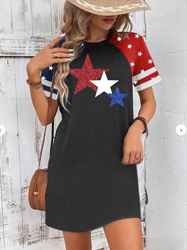 Image of YI XIANG RAN 4th of July Dress Women: American Flag Dresses USA Stars Stripes Shirt Patriotic Tshirt Summer Sundress