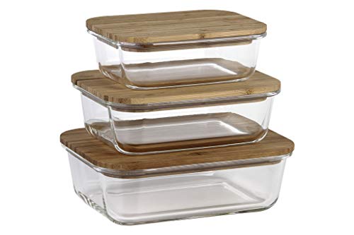 Cofan Set de 3 Fiambreras Rectangulares de Borosilicato | Modelo Bambú | Tapa de Bambú |...