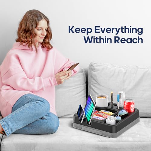 CLESOO Couchbar Snackbox - Tragbares Sofatablett Sofa Butler mit Snack-Tablett, Fernbedienungsablage, Stifthalter, Telefon- und Tablet-Halter - Couch Organizer Tablett für Bett, Sofa, Wohnmobil, Boot