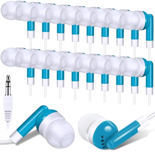 Image of Konohan 25 Pcs Bulk Earbuds with Wire Basic Headphones in Ear for Libraries Laptop, No Microphone 3.5 mm Jack Earbuds Dot Headphones, Individually Bagged (Sky Blue)