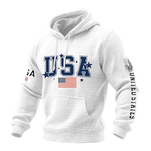 Sudadera con capucha para hombre blanca talla L con diseño patriótico estadounidense
