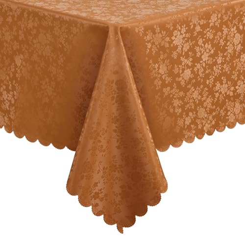 Image of Smiry Rectangle Waterproof Heavy Duty Vinyl Tablecloths, 60 x 120 Inch | Wipeable Washable Floral Embossed Table Cover for Kitchen and Dining Room, Indoor & Outdoor Use, Bronze