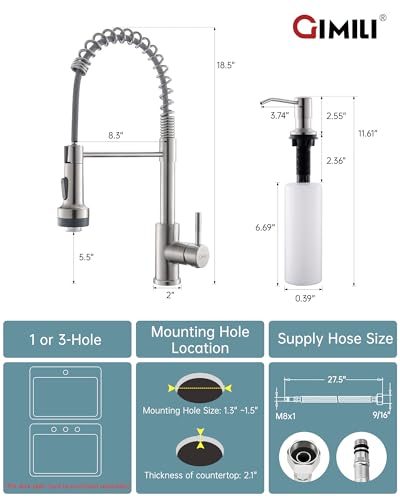 Image of GIMILI LED Kitchen Faucet with Soap Dispenser, Modern Single Handle Spring Kitchen Sink Faucets with Pull Down Sprayer
