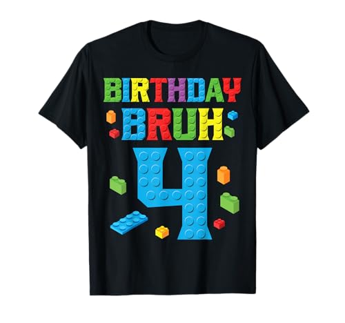 birthday Bruh 4 year Master Builder Bricks 4th Birthday Boy Camiseta