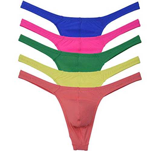 OROCOJUCO Men Micro Fabric Stretchy Thong T-Back Sexy Underwear Stripe Ice Silk Tangas Pants