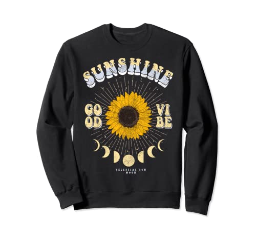 Vintage Retro Style Good Vibe Sunshine Sunflower Moon Phase Sudadera