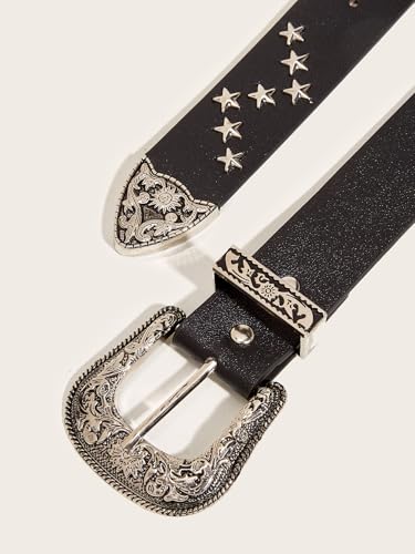 Y2k Star Studded Belts for Women Western Cowboy Cowgirl Vintage Grunge Engraved Buckle Leather Belt Punk Accessories 6