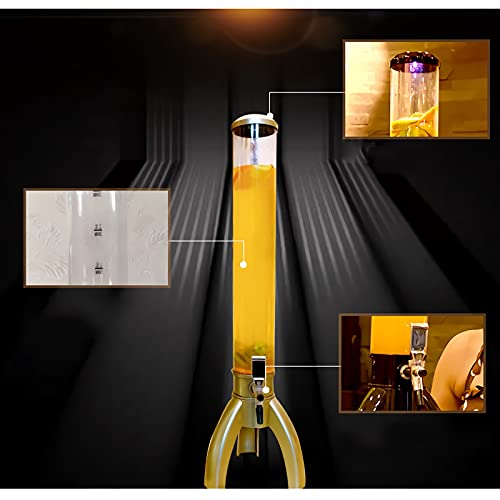 Beer Tower Dispenser Dispensador de bebidas dourado com torneira de tubo de gelo e luzes, cilindro d