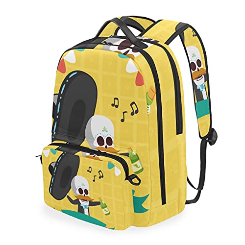 Bevanda Scheletro Cappello Baffi Cartable Sac à Dos Ecole étudiant Scolaire d'ordinateur avec Sac Messenger pour Filles Garçons