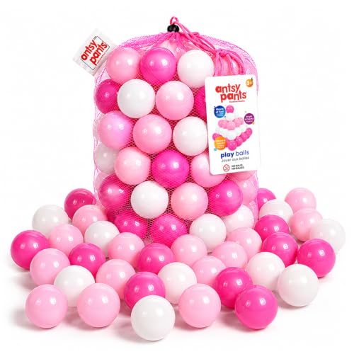 Antsy Pants 100 Ball Pit Balls, Ball Pit for Toddlers 1-3, Non-Toxic Materials, Lightweight, Reusable Storage Bag, Plastic Balls for Ball Pit, Sensory Toys for Kids, Pink-White