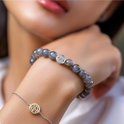 Healing Crystals Beaded Bracelets for Womens Natural Gemstone 8mm Beads Stretch Bracelets with 925 Sterling Silver Double Happiness Pendant2