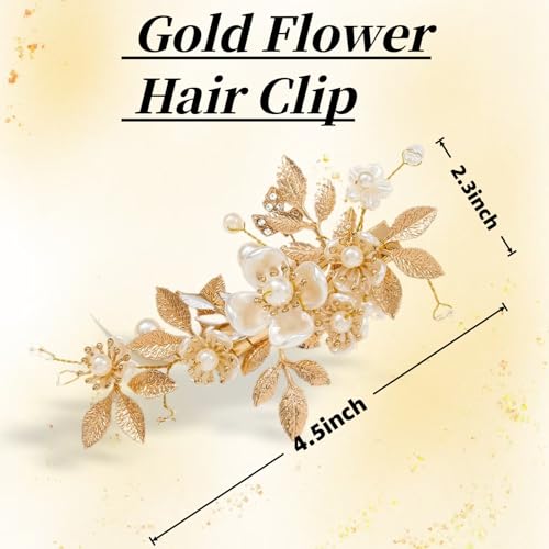 Pinzas para cabello con flores y perlas doradas miniatura 2