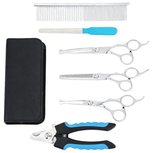 6 Pièces Kit Complet de Ciseaux de Toilettage Professionnel pour Chien et Chat, Acier Inoxydable Ciseaux Coiffure, Coupe Griffe Chien et Accessoires de...