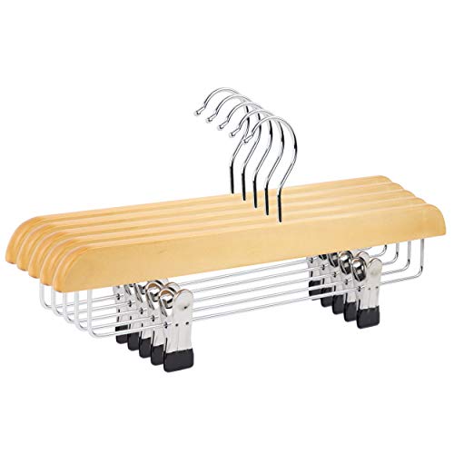 The Hanger Store 10 Wooden Trouser, Skirt Hangers With Clips, Coat Clothes Hangers
