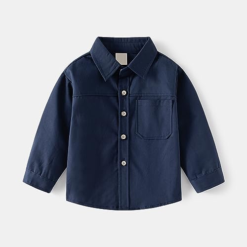 Toddler Boys Button Down Shirts Long Sleeve Uniform School Fall Shirt Kids Gentleman Soft Solid Big Boy Clothes2