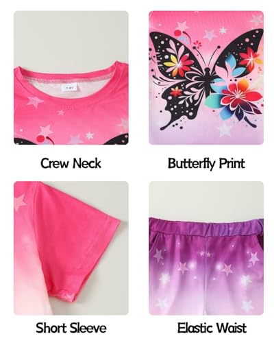 Image of 7-14Y Tween Girl Clothes 2 Piece Short Sleeve Tie Dye Heart Print Top and Shorts Teen Girl Summer Outfits Short Set