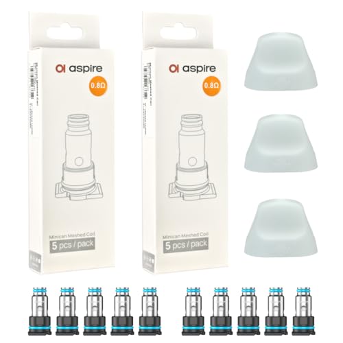 Aspire Minican 3 / 3Pro �����p�R�C�� 2���i���v10�j+ �V���R���L���b�v3�Z�b�g (0.8��, �V���R���L���b�v�i�z���C�g�~���j)