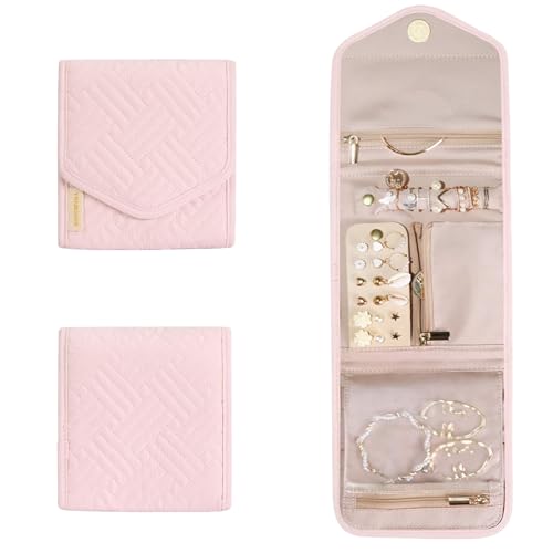 SSKHE Pochette Bijoux Voyage, Organisateur de Bijoux, Rouleaux Pliable Organisateur pour Boucles Bagues d'oreilles Colliers Bracelets et Montres