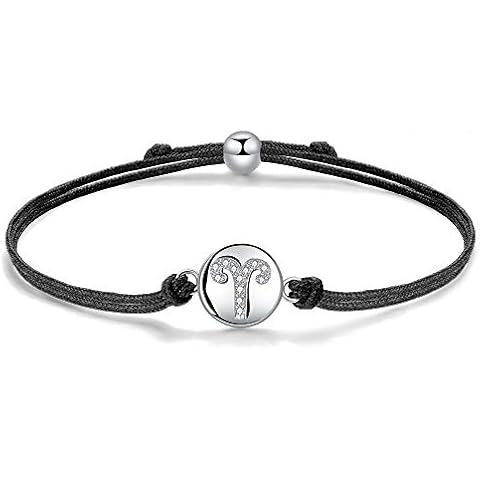 J.Endéar Constellation Aries Bracelet for Birthday, 925 Sterling Silver Handmade Cord Filigree 24cm Adjustable Bracelet Lucky Horoscope Birthday Gift for Girls Kids Women Cover