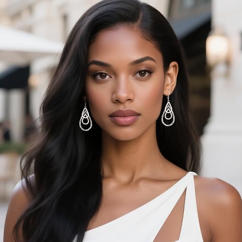 925 Sterling Silver 14K Gold Plated Teardrop Dangle Earrings for Women, ALEXCRAFT Hypoallergenic Silver Teardrop Earrings Drop Hammered Dangling Earring Leverback Dangly Earings4