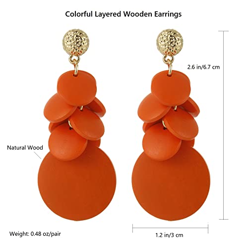Ruoffeta Colorful Layered Wooden Earrings, Bohemian Dangle Drop Earrings For Women Teen Girls Christmas Valentines Day Gift(Orange B) #TOP6