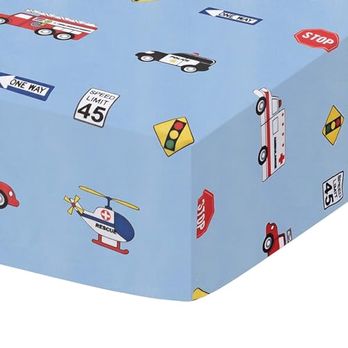 Image of EVERYDAY KIDS 4 Piece Boys Crib Bedding Set - Little Rescuer - Includes Quilt, Fitted Sheet, Dust Ruffle and Diaper Stacker - Nursery Bedding Set - Baby Crib Bedding Set
