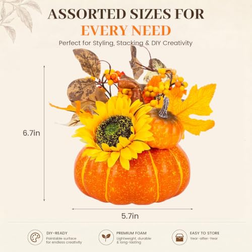 Image of DomeStar Pumpkin Decor, Fall Centerpieces for Tables, Artificial Pumpkins | Sunflowers Maple Leaves Berry Clusters, Decorating Fall & Thanksgiving Decor Harvest, Tabletop Home Kitchen Party