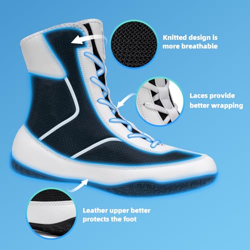 Image of Wrestling Boxing Boots Wide for Men Youth High Top Non-Slip | Comfortable Breathable Lightweight for Competition & Training