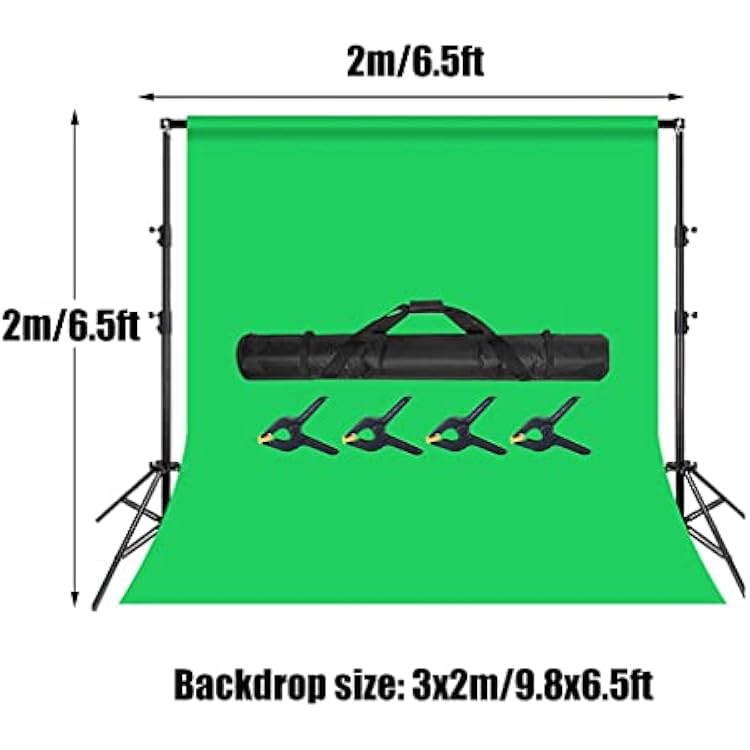 Portable Green Screen for Photography, Polyester Chromakey Green Screen with Stand and 4 Clips for Easy Installation