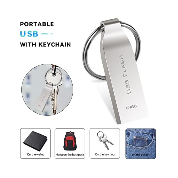 Kaulery USB Stick 64GB Wasserdicht Speicherstick 64GB Metall USB-Stick USB-Flash-Laufwerk mit Schlüsselbund für Computer… – Bild 5