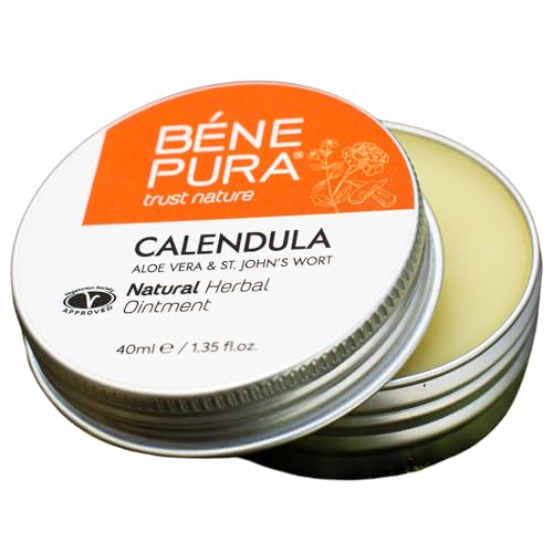BenePura Pomada Caléndula, Pomada Natural para Heridas y Quemaduras Leves en la Piel con Aloe Vera y Hierba de San Juan, 40 ml