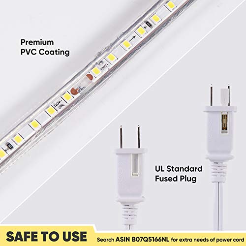 Shine Decor 16.4ft Dimmable 110V-120V LED Strip Lights, 3000K Warm White LED Light Strip, Cuttable LED Strip Lighting, SMD 2835 120LEDs/M Outdoor Waterproof LED Rope lights, 430 Lumen Commercial Light - Thumbnail 4