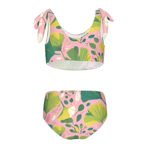 KLL Hand Painted Ginkgo Leaves Girl Two Piece Bikini Sets Quick-Dry Beach Bathing Suit Swimwear2