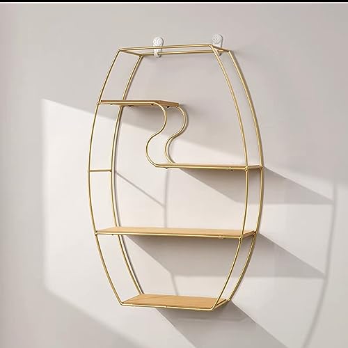 YokiMa Étagères flottantes Rondes à 4 Niveaux, étagères flottantes pour décoration Murale, étagères en Bois, Cadre en métal, pour Chambre à Coucher, Salon, Cuisine, Rangement,d'or,Oval