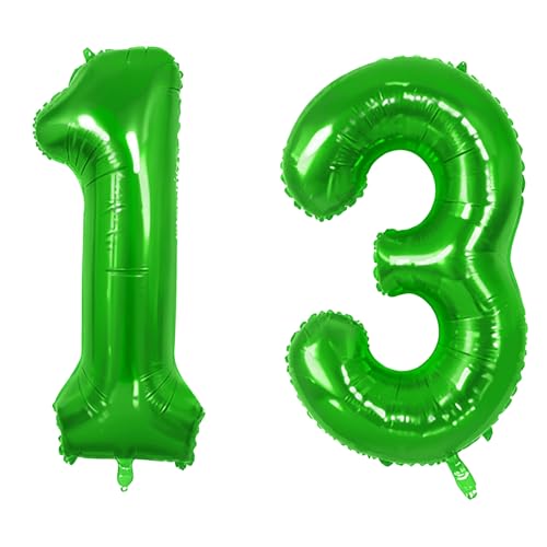 Number 13 Balloons for 13th Birthday Party Decorations, 0-100 Large No.13 Balloons for Girls Boys and Daughter Son, 40 Inch Fruit Green Foil Helium Balloon for 13 Year Old Anniversary Decorations