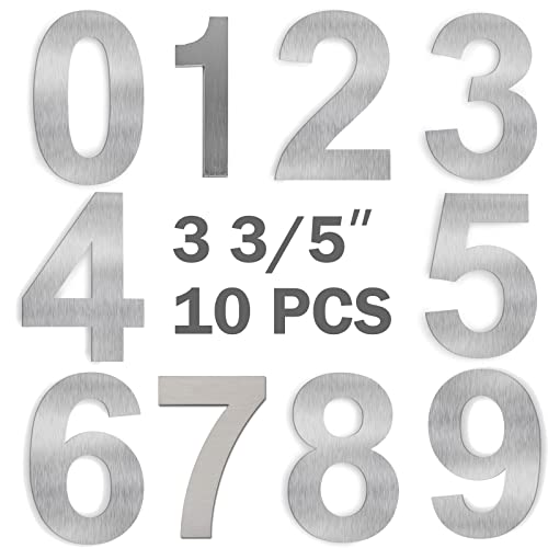 Rquna 3.6 Inch House Numbers Sticker Stainless Steel Silver Self-Stick Metal, House Numbers For Outside, Rust Protection Number Instructions For House Mailbox Address Numbers(Number Silver 0-9) #TOP4