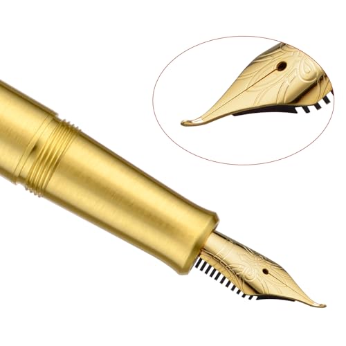 Image of Hongdian M2 Mini Brass Fountain Pen with Bent Nib, Sleek Shape Short Pocket Travel Pen (Glossy Brass)