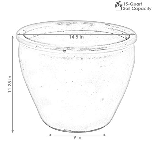 Sunnydaze Chalet 15-Inch Ceramic Indoor/Outdoor Planter - Uv- And Frost-Resistant - Gray Glaze Finish #TOP3