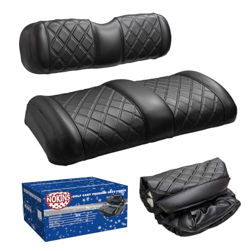 NOKINS Golf Cart Diamond Seat Covers Kit with Sponge Padding - Fit for Most OEM Standard Front Seats OEM Standard Seat Upgrade Seat Covers (Fit for EZGO TXT 1994-2013/EZGO RXV)