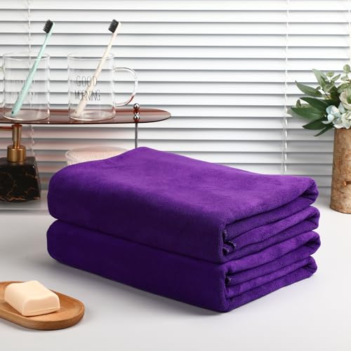 Mixweer 2 Pcs Oversized Bath Towels, 40 x 80 Inch Giant Microfiber Jumbo Bath Sheets Ultra Soft Bathroom Microfiber Quick Dry Absorbent Shower Towels for Spa Camping Beach (Dark Purple)