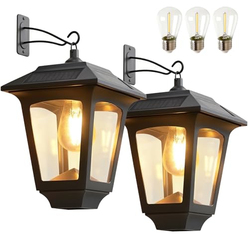 PASAMIC Solar Wall Lanterns Outdoor, 70 Lumens Hanging & Wall Mount Solar Porch Lights, IP...