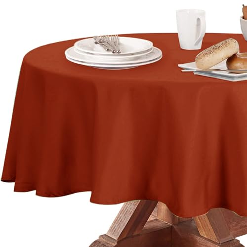 Image of Obstal 210GSM Round Table Cloth, Rust, 70 Inch Diameter | Oil-Proof Spill-Proof Water Resistance Microfiber Tablecloth, Decorative Fabric Circular Table Cover for Outdoor /Indoor Use