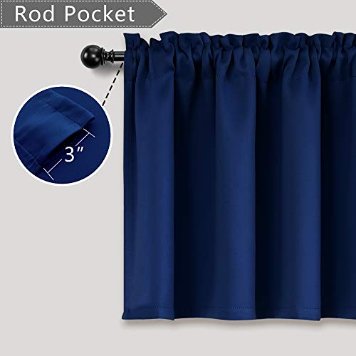 Mrs.naturall Navy Blue Window Valances For Kitchen 2 Pack Rod Pocket Blackout Light Blocking Thermal Insulated Dark Blue Valances For Living Room Boys Bedroom 52 X 18 Inch Length #TOP1