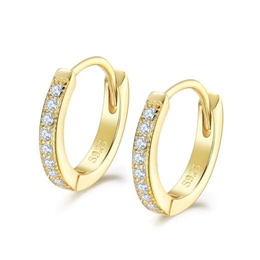 Shuxin Creolen Gold Damen Ohrringe, 925 Sterling Silber Creolen mit AAA Zirkonia, Durchmesser 13mm Klein Schlafen Kreolen, Kommt in Schmuck Geschenk Box