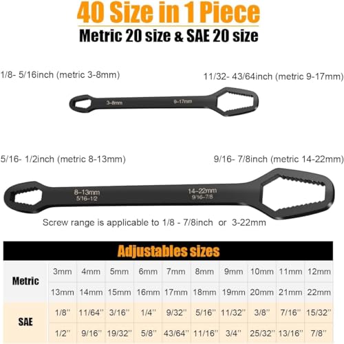 Image of 2pcs All in One Multifunctional Universal Wrench Set Self-Tightening Adjustable,3-17mm & 8-22mm Universal Torx Wrench, Double-ended Adjustable Wrench Tool Key Set Screw.