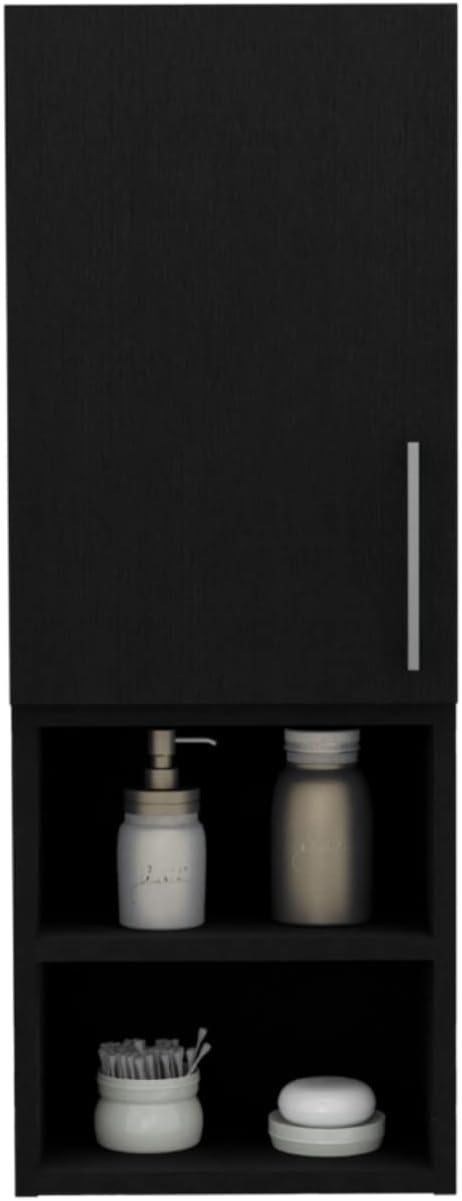 Medicine 31H Single Door Cabinet, 2 External Shelves, 2 Interior Shelves, Black