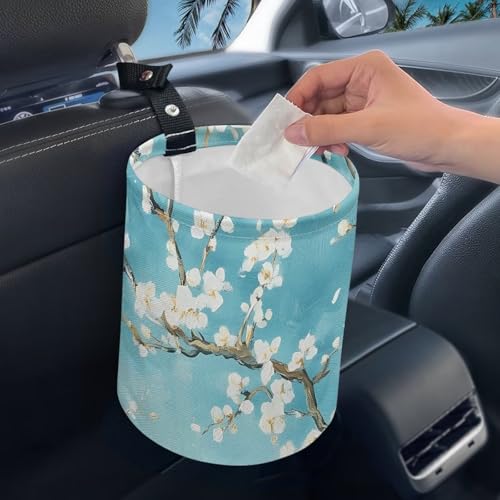 Image of Flower Car Garbage Can Small Trash Can with Leak Proof Inside Liner And Hanging Strap Car Organizer Portable Car Essentials