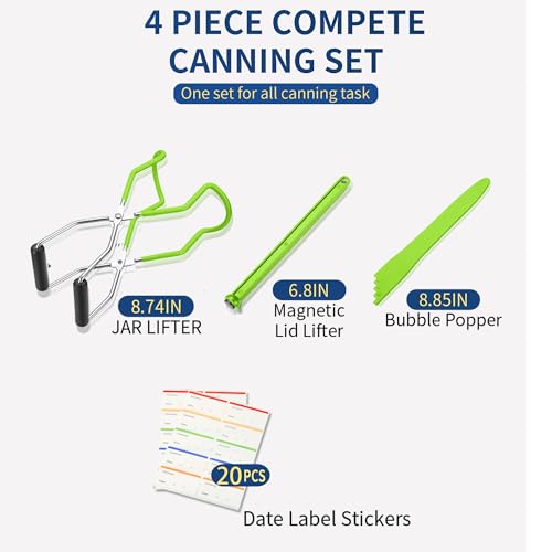 Image of Canning Jar Lifter Tongs with Jar Lid Lifter Magnetic Lid Lifter,Canning Bubble Popper Bubble Remover and Canning Labels for Canning Supplies Starter Kit,4Pcs Canning Tools-Neon Green
